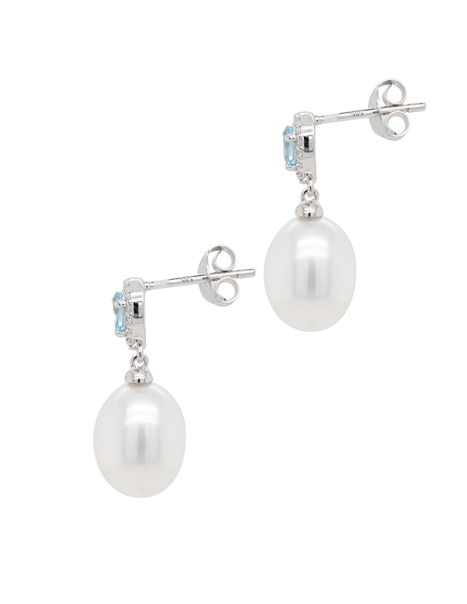 Aretes de gota de oro blanco 14 K con acabado espejo diamante 3