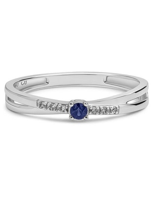 Anillo de compromiso de oro blanco 14 k zafiro