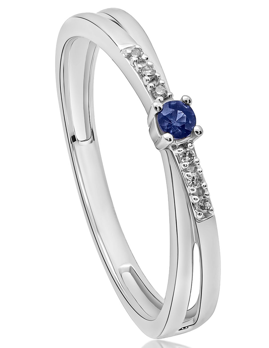 Anillo de compromiso de oro blanco 14 k zafiro 3