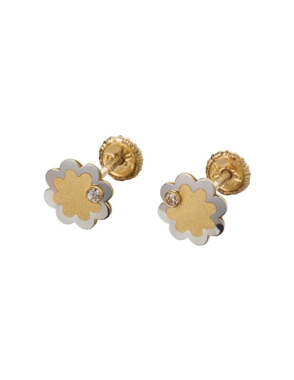 Broqueles de flor de oro amarillo 14 K con acabado espejo