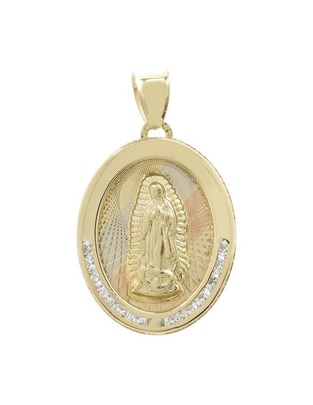 Medalla ovalada D Cadena Virgen de Guadalupe de oro 14 K