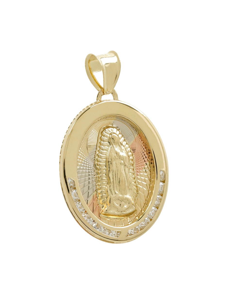 Medalla ovalada D Cadena Virgen de Guadalupe de oro 14 K