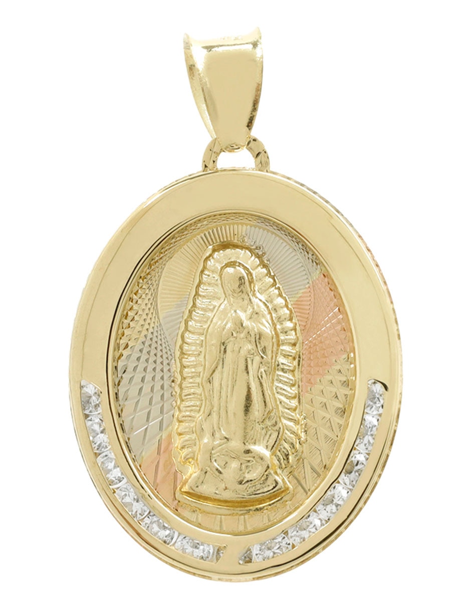 Medalla ovalada D Cadena Virgen de Guadalupe de oro 14 K