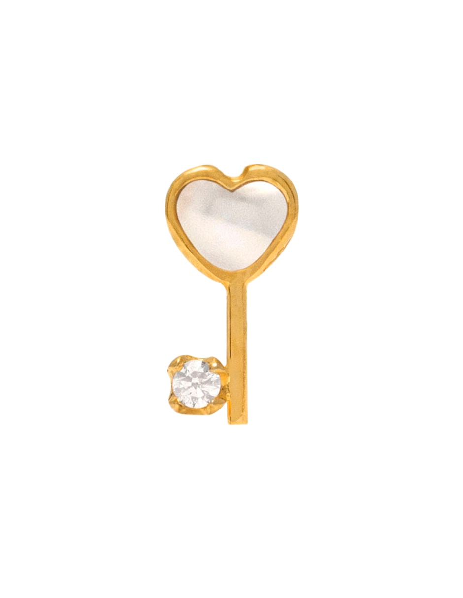 Broqueles de corazón de oro amarillo 14 K con acabado brillante zirconia