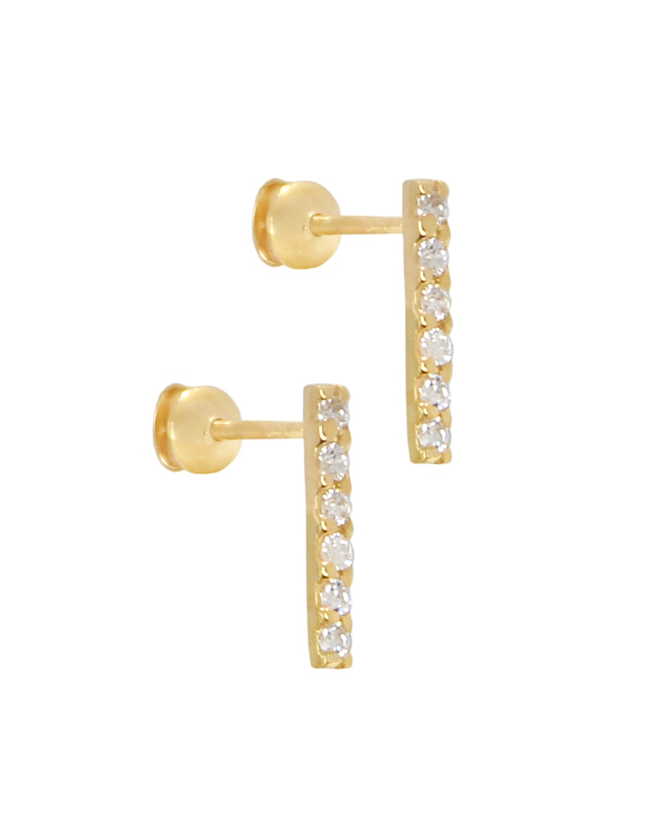 Broqueles de oro amarillo 14 K con acabado brillante zirconia