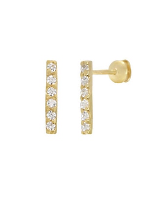 Broqueles de oro amarillo 14 K con acabado brillante zirconia 1