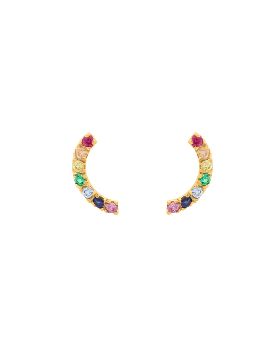 Broqueles de luna de oro amarillo 14 K con acabado brillante zirconia