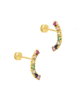 Broqueles de luna de oro amarillo 14 K con acabado brillante zirconia 1