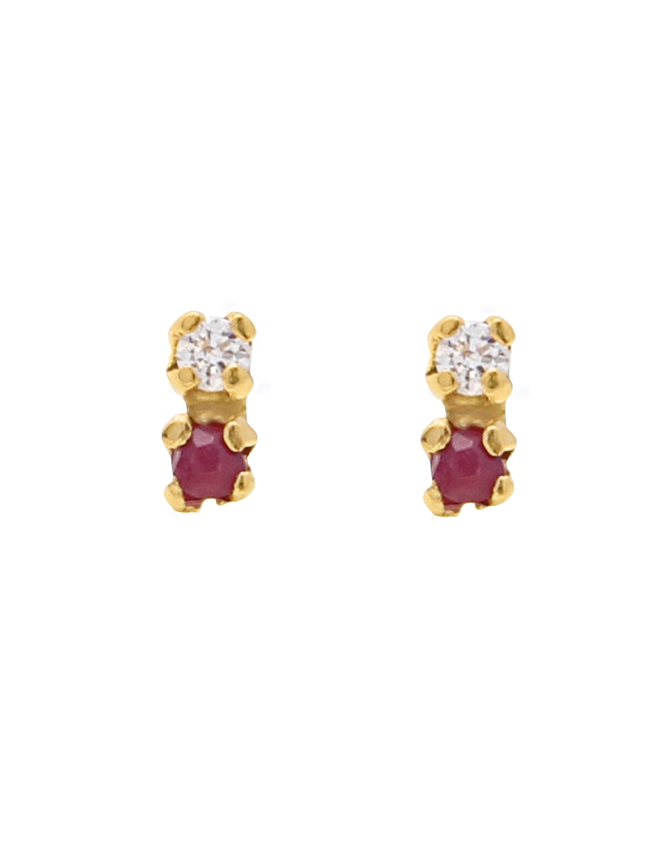 Broqueles de oro amarillo 14 K con acabado brillante zirconia