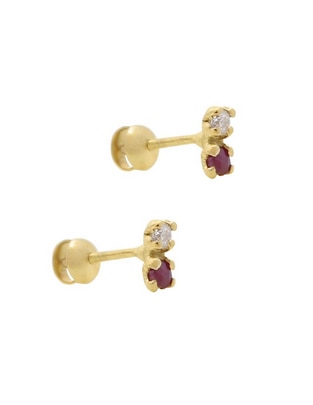 Broqueles de oro amarillo 14 K con acabado brillante zirconia 1