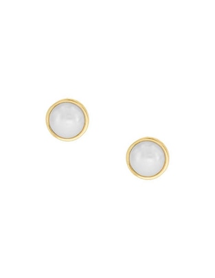 Aretes redondos Fianelli Diamond Perly de oro con acabado espejo perla
