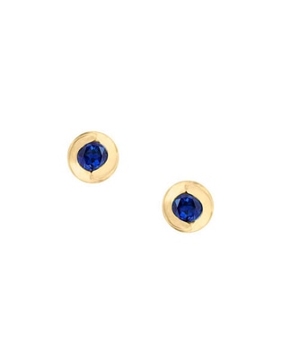 Broqueles redondos de oro amarillo 14 K con acabado espejo zafiro y diamante