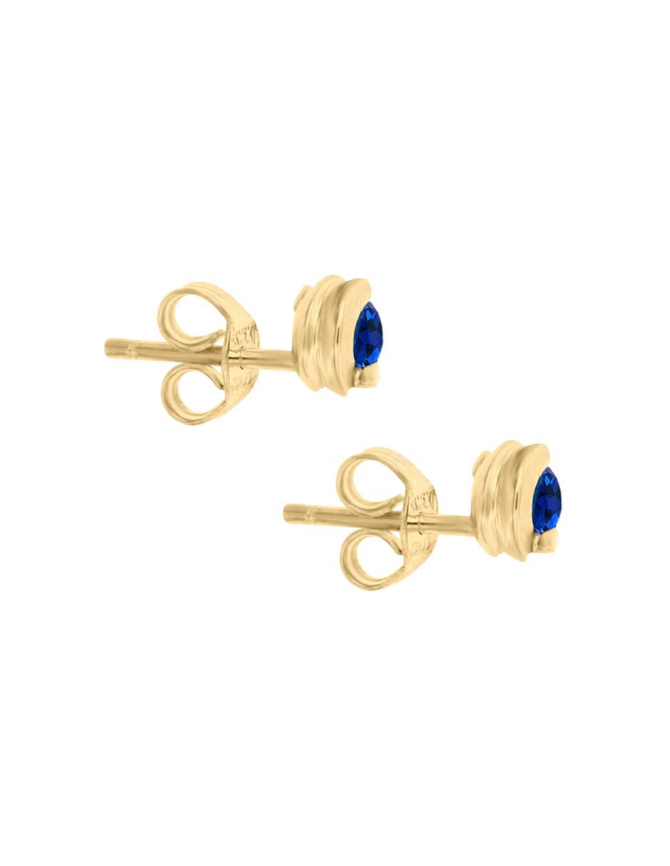 Broqueles redondos de oro amarillo 14 K con acabado espejo zafiro y diamante 2
