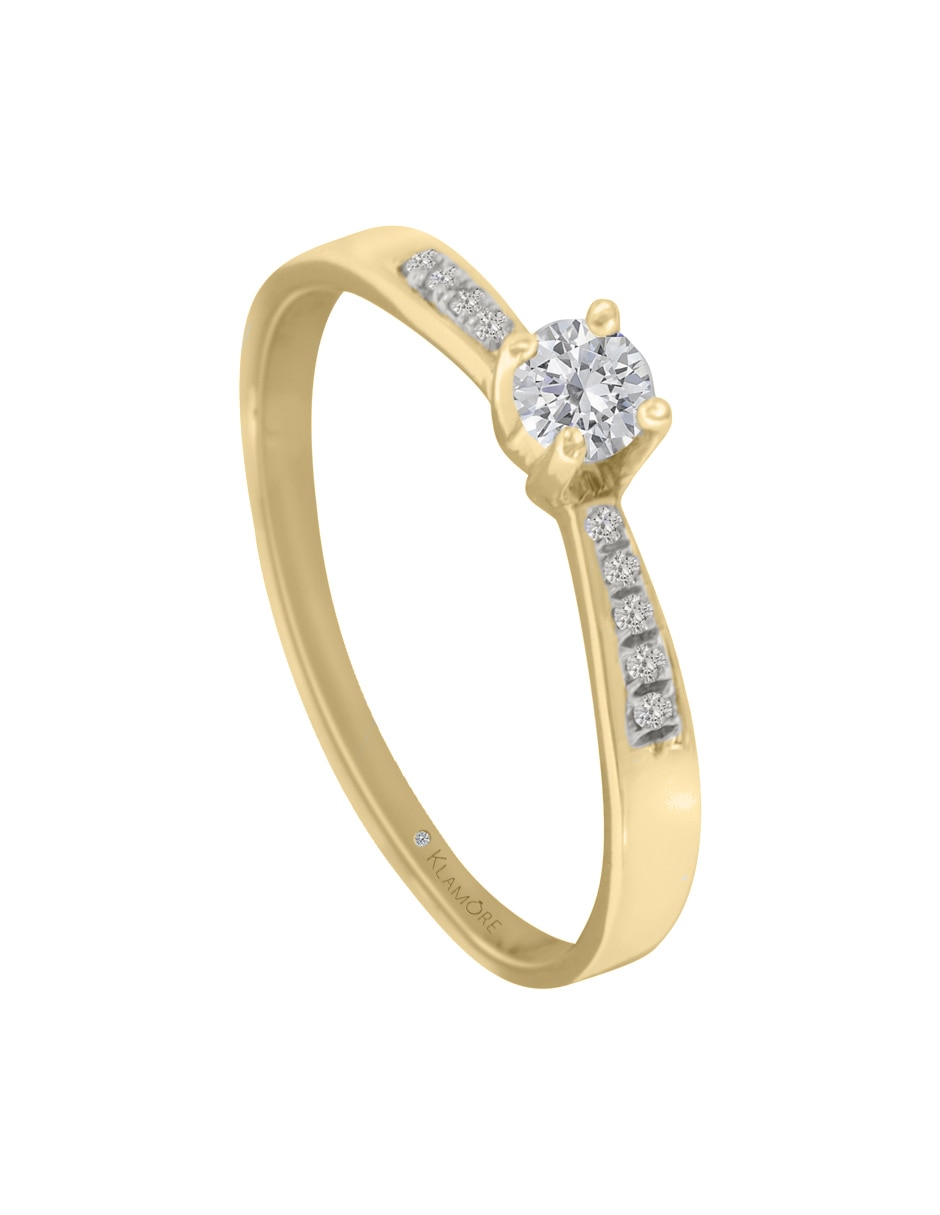 Solitario de oro amarillo 14 k Miloro con laterales diamante 3