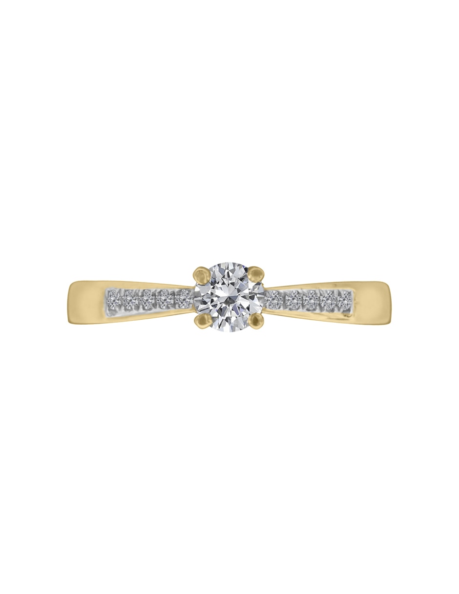 Solitario de oro amarillo 14 k Miloro con laterales diamante 5