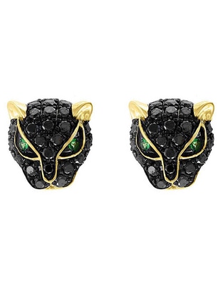 Broqueles de pantera Mystique de oro 14 K con acabado brillante diamante negro y tsavorita