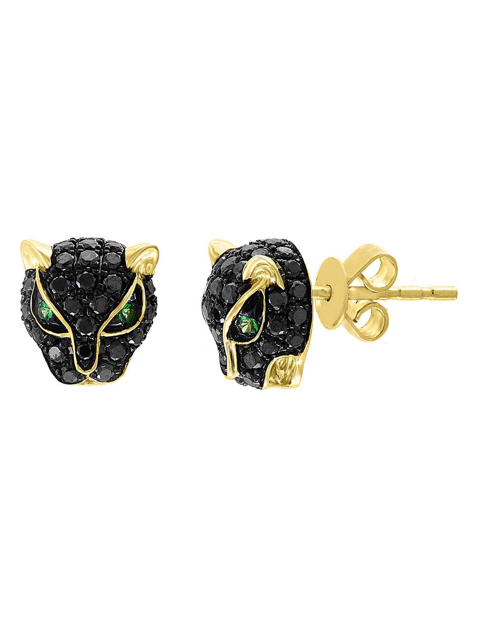 Broqueles de pantera Mystique de oro 14 K con acabado brillante diamante negro y tsavorita 2