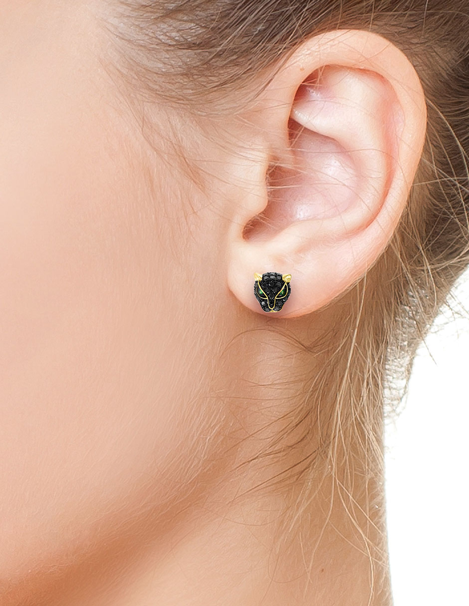 Broqueles de pantera Mystique de oro 14 K con acabado brillante diamante negro y tsavorita 3