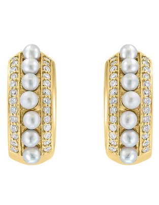 Arracadas de oro 14 K con acabado brillante perla y diamante Arracadas de oro 14 K con acabado brillante perla y diamante
