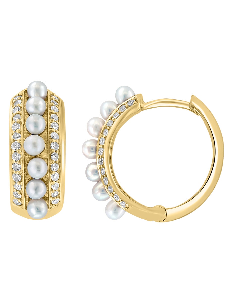 Arracadas de oro 14 K con acabado brillante perla y diamante 2