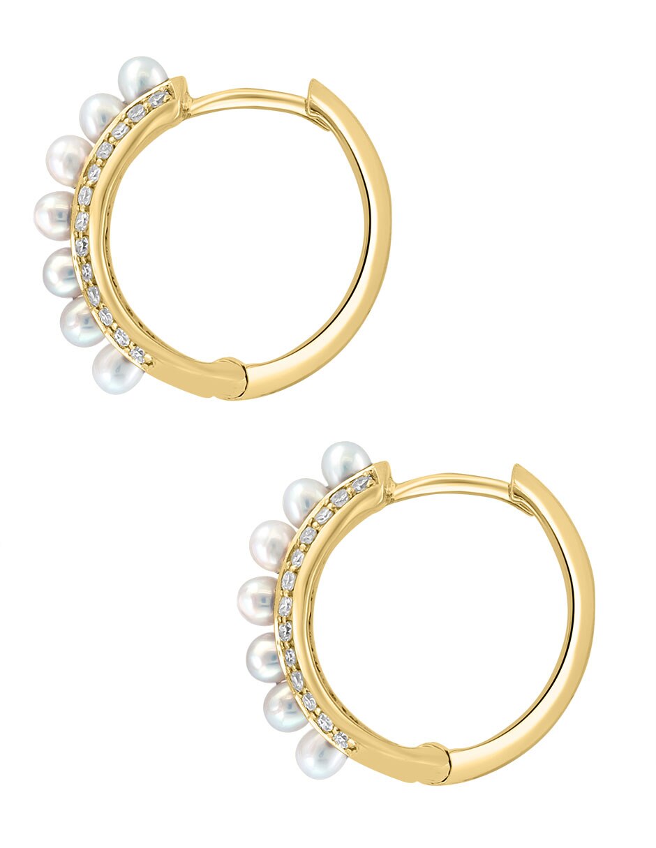Arracadas de oro 14 K con acabado brillante perla y diamante 3