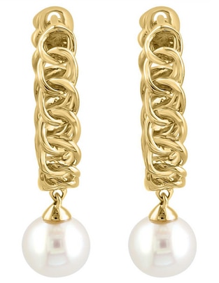 Aretes redondos de oro 14 K con acabado pavé perla de agua