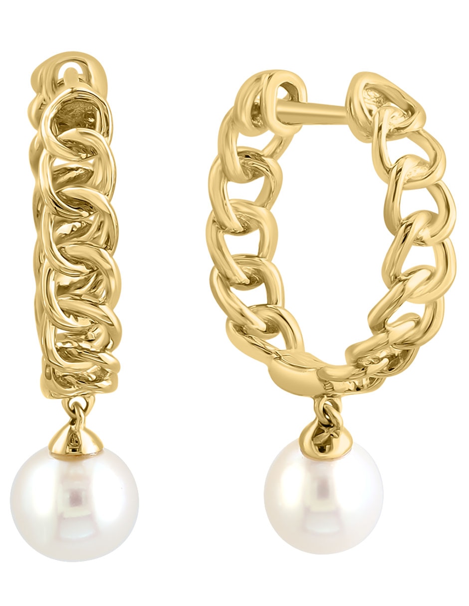 Aretes redondos de oro 14 K con acabado pavé perla de agua 2