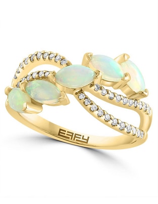 Anillo 14 k de oro diamante y ópalo etíope brillante