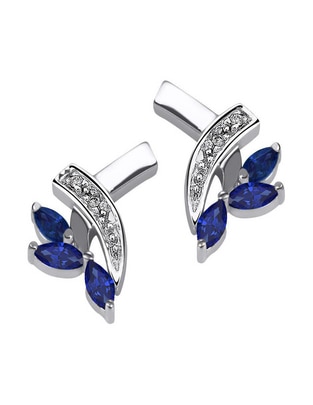 Aretes de oro blanco 14 K con acabado brillante zafiro y diamante