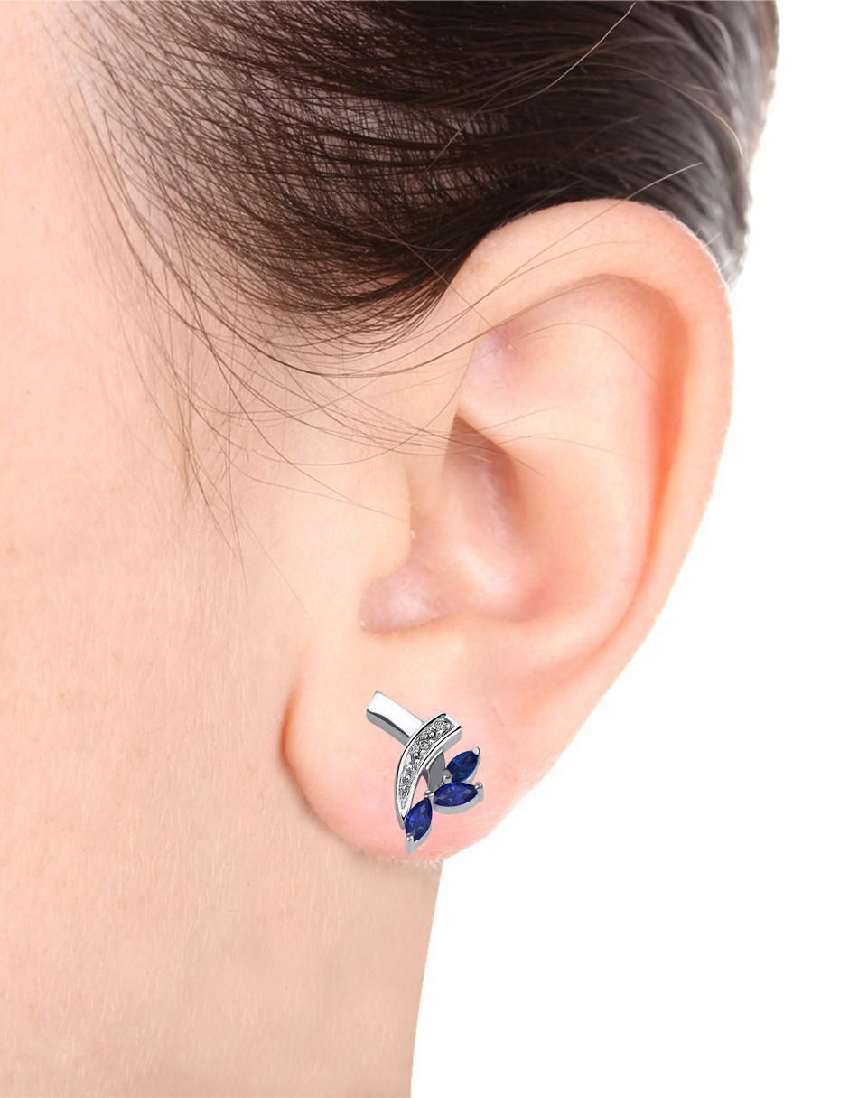 Aretes de oro blanco 14 K con acabado brillante zafiro y diamante 3
