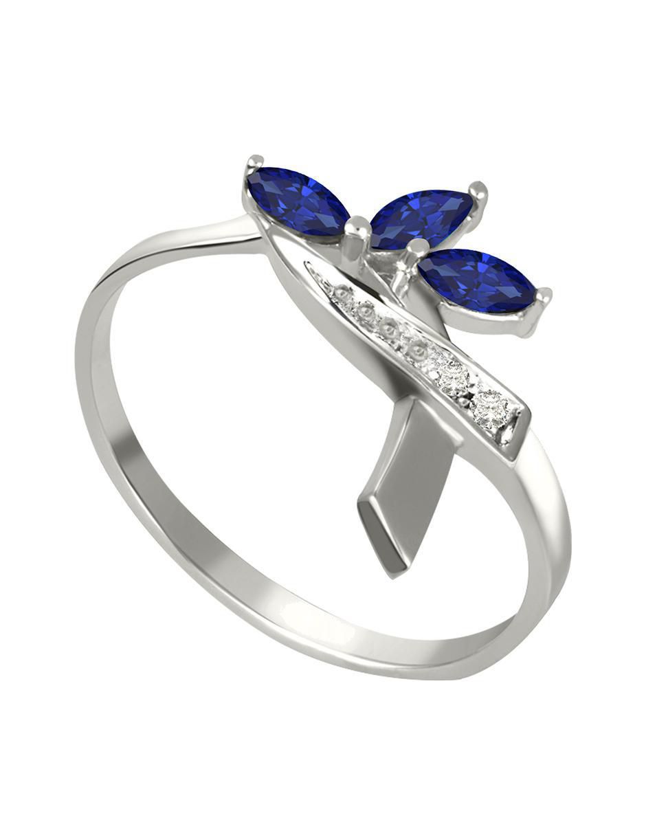 Anillo redondo Praga 14 k de oro zafiro y diamante brillante 5
