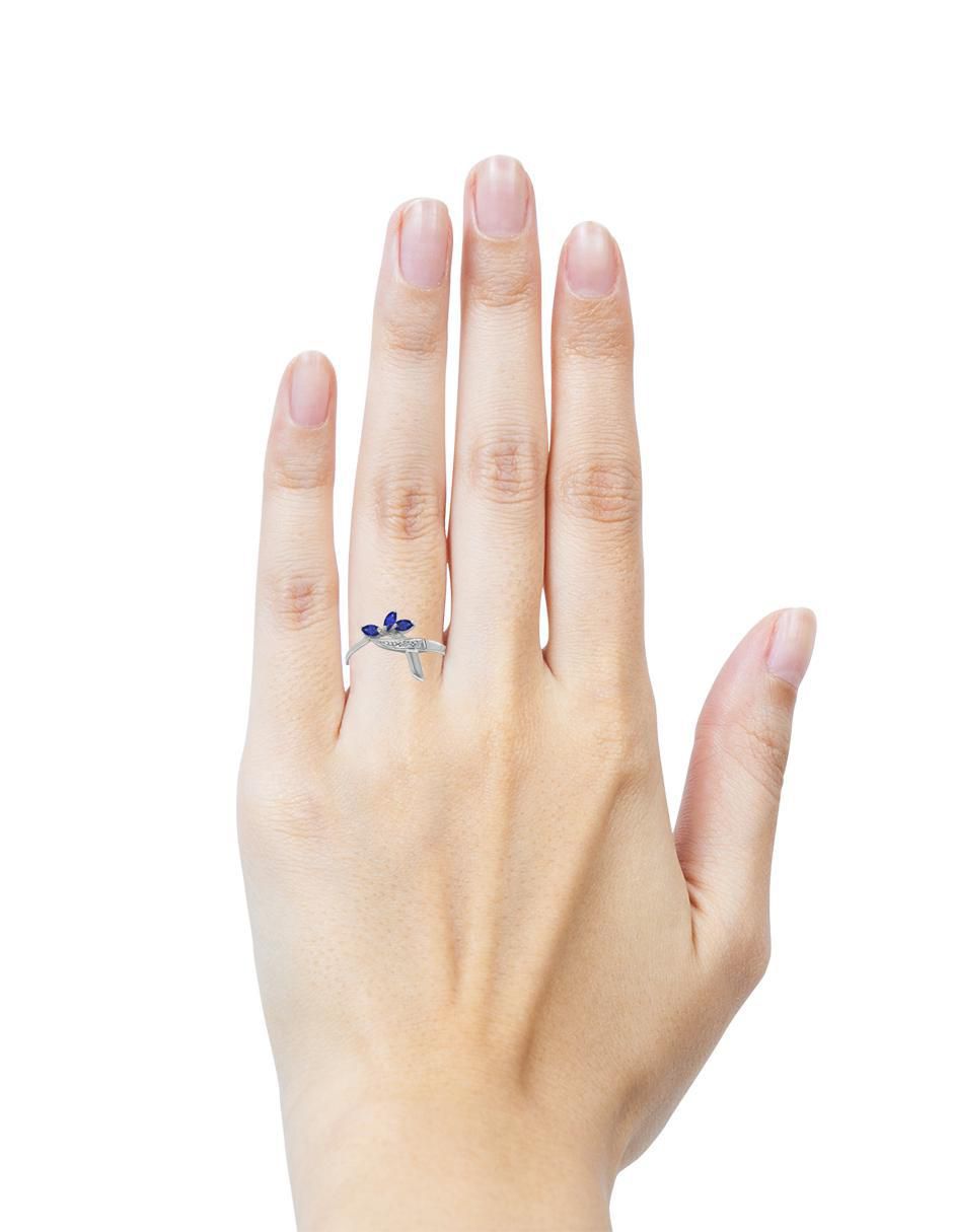 Anillo redondo Praga 14 k de oro zafiro y diamante brillante 2