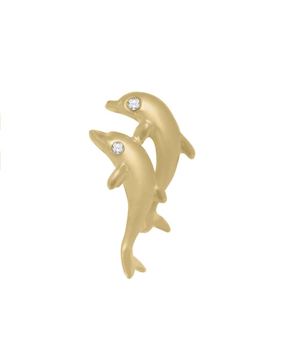 Aretes de delfín de oro amarillo 14 K con acabado brillante diamante 3