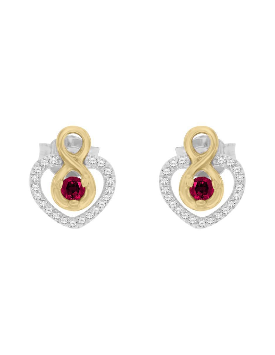 Aretes de corazón de oro amarillo 14 K con acabado brillante diamante