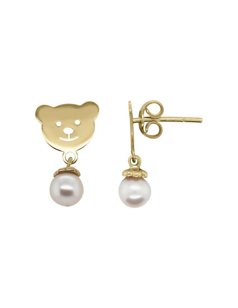 Aretes de oso de oro amarillo 14 K con acabado brillante perla 2