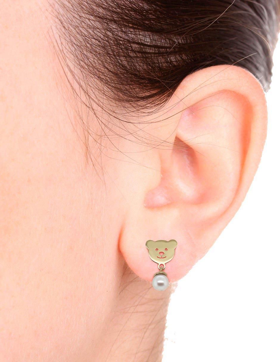 Aretes de oso de oro amarillo 14 K con acabado brillante perla 3