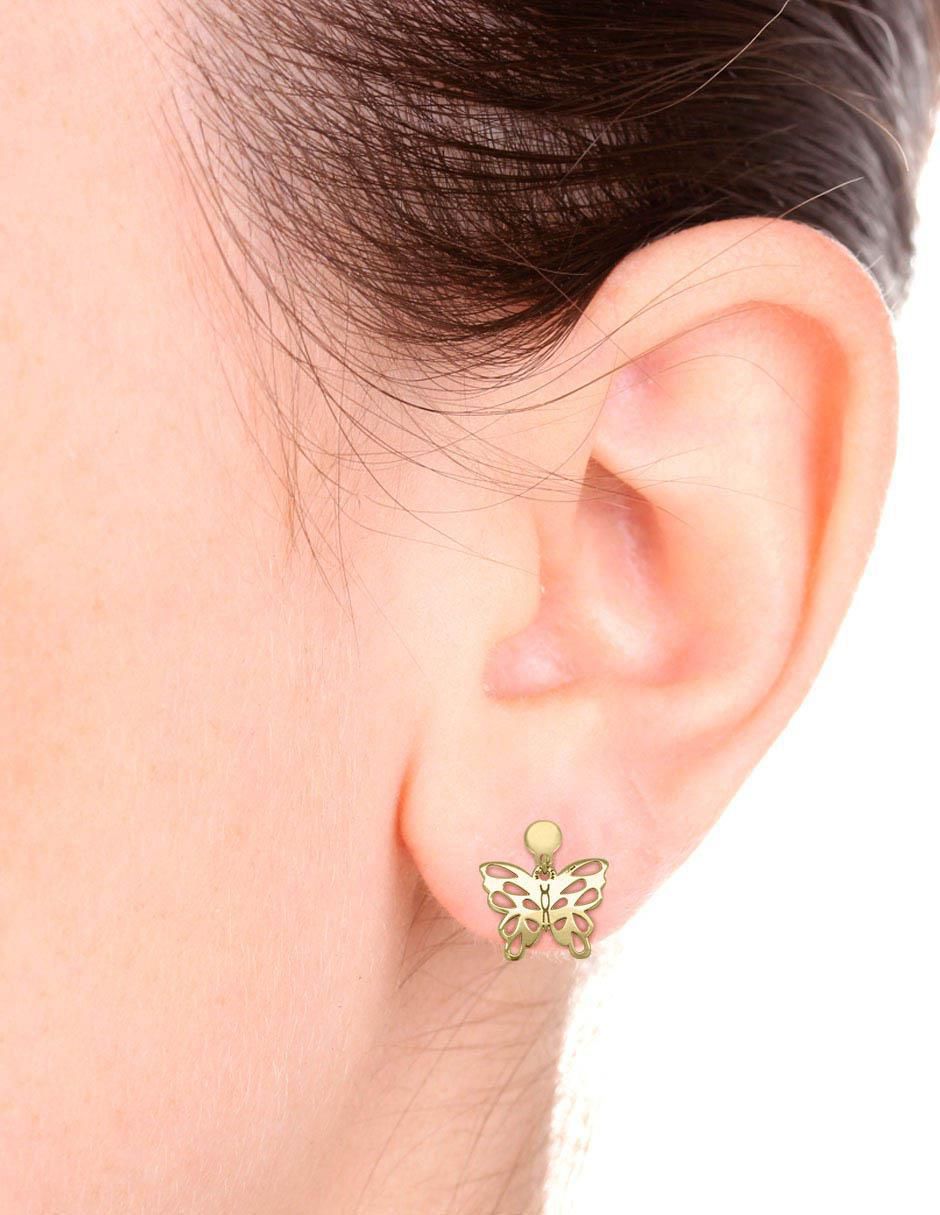 Aretes de mariposa de oro amarillo 14 K con acabado brillante 3