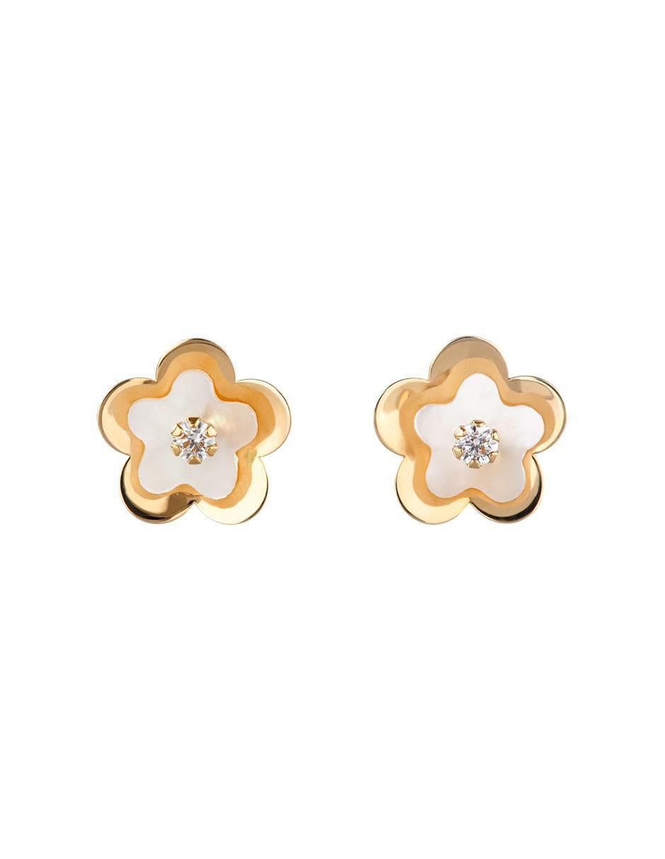 Broqueles de flor de oro amarillo 14 K con acabado espejo