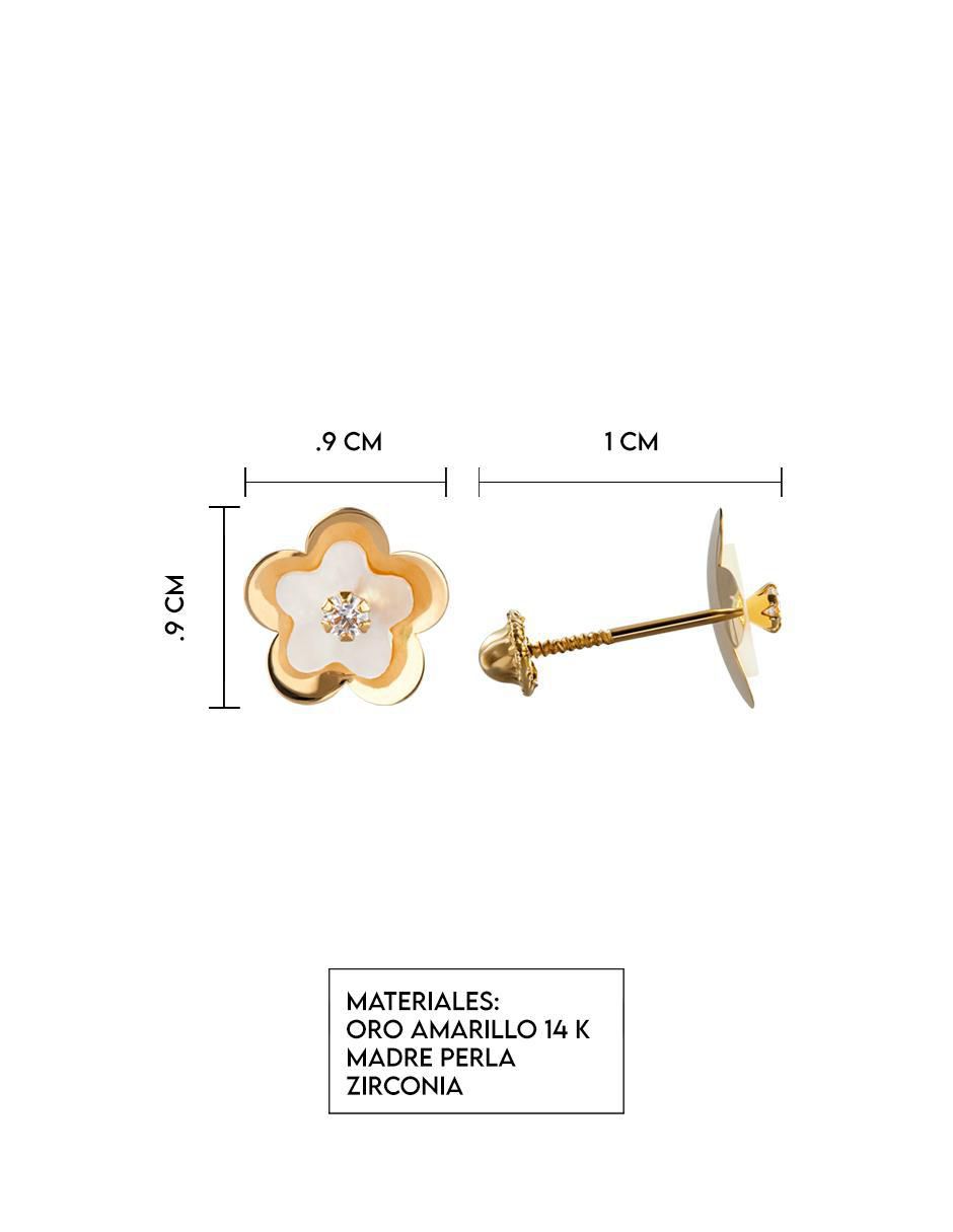 Broqueles de flor de oro amarillo 14 K con acabado espejo 5