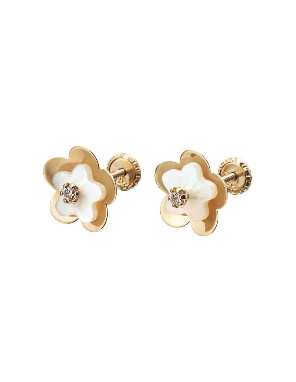 Broqueles de flor de oro amarillo 14 K con acabado espejo