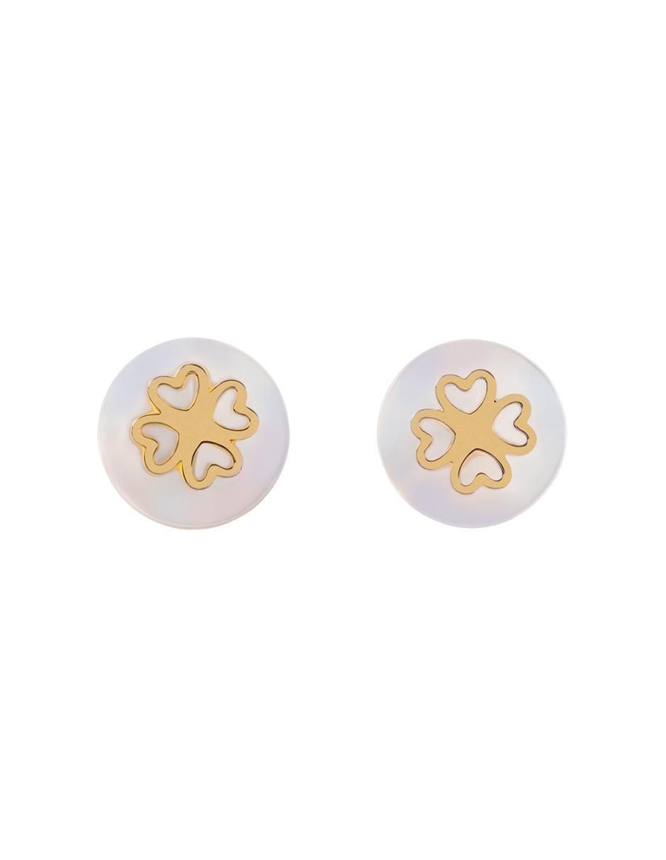 Broqueles redondos de oro amarillo 14 K con acabado espejo madre perla
