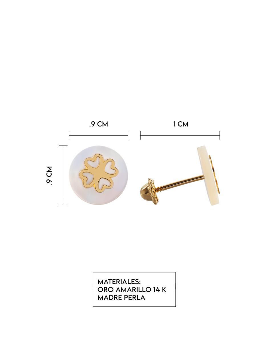 Broqueles redondos de oro amarillo 14 K con acabado espejo madre perla 5