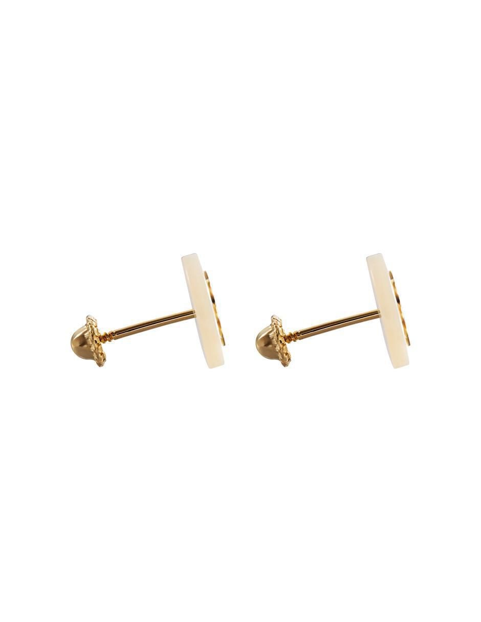 Broqueles redondos de oro amarillo 14 K con acabado espejo madre perla