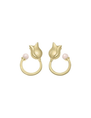 Aretes redondos de oro amarillo 14 K con acabado brillante perla