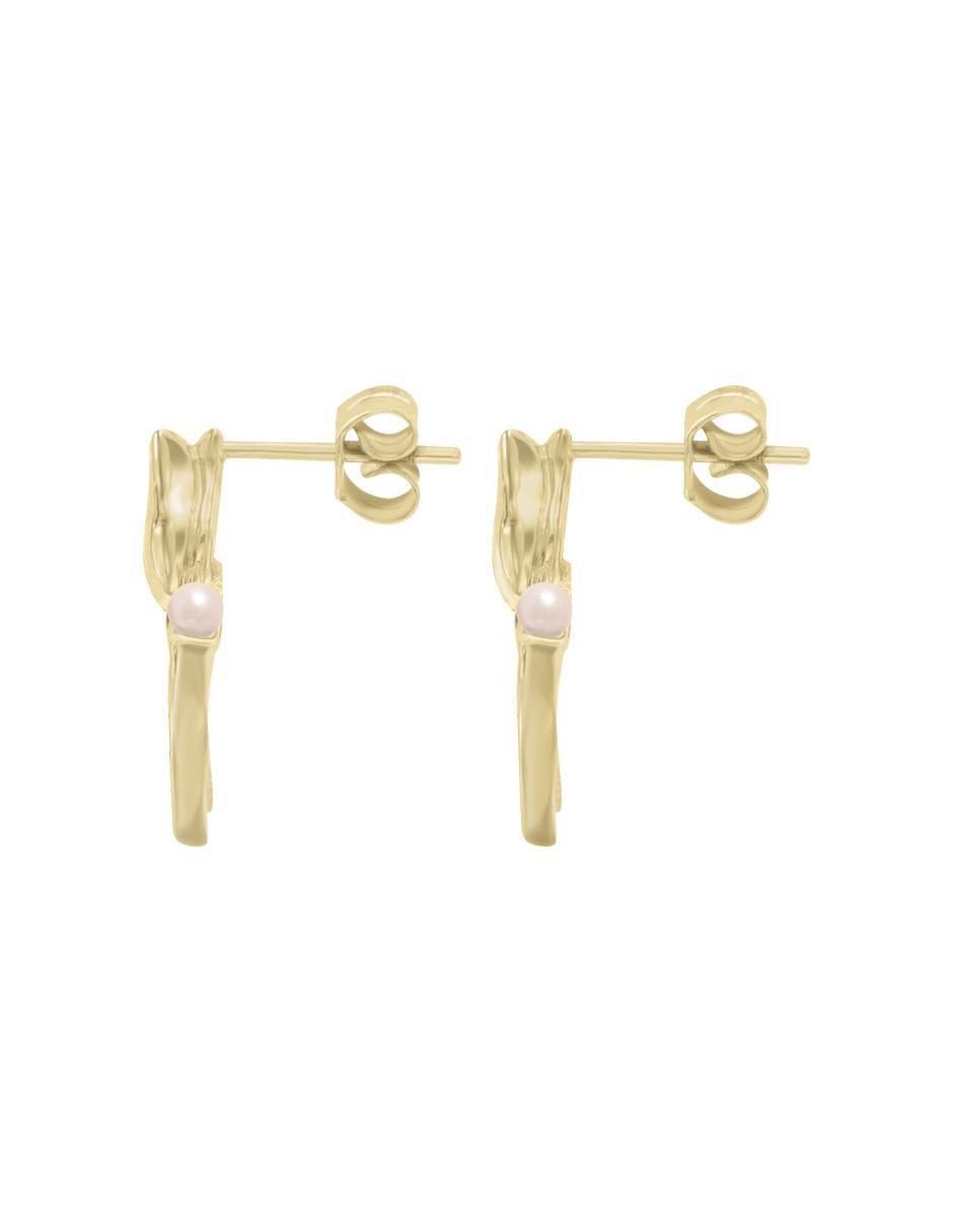Aretes redondos de oro amarillo 14 K con acabado brillante perla 2