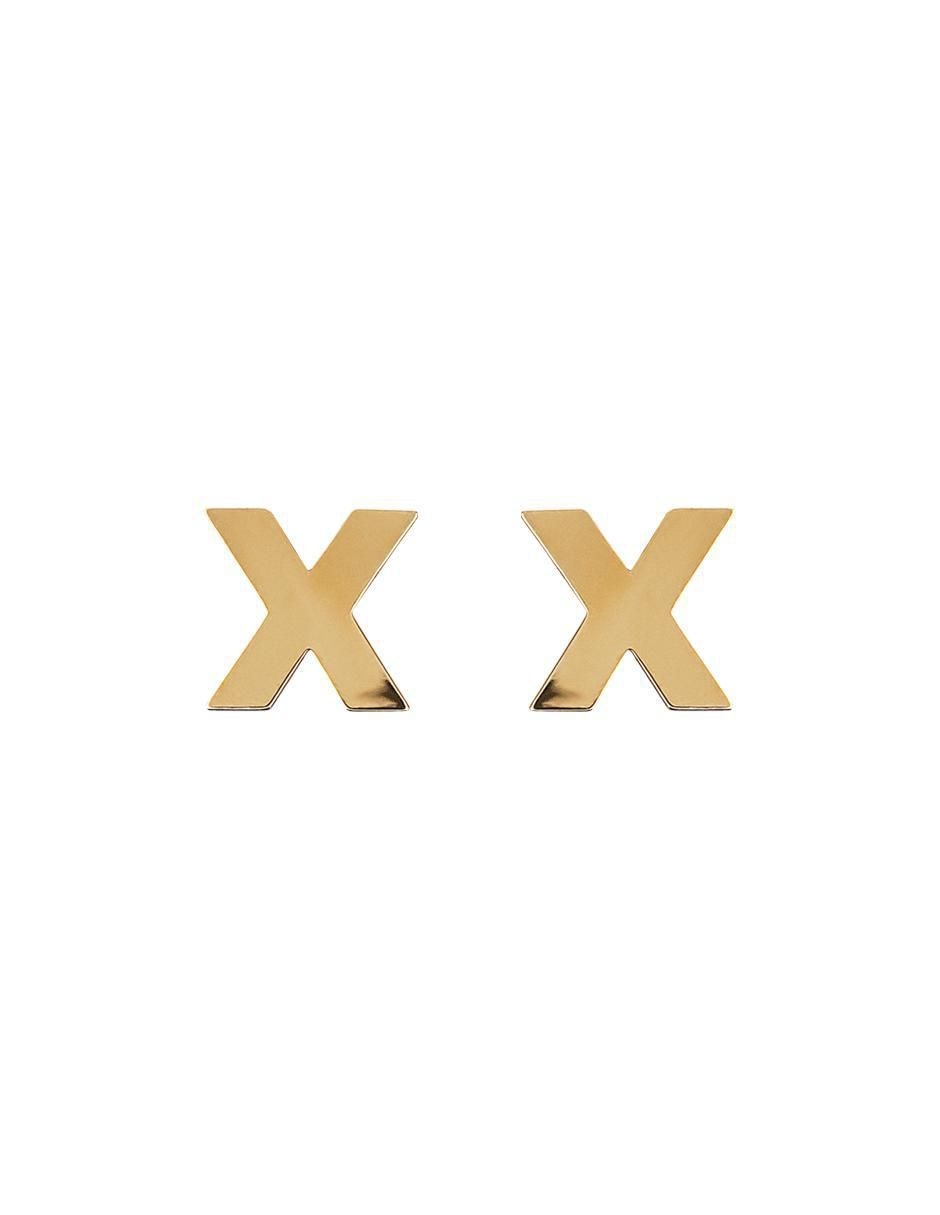 Broqueles de letra x de oro amarillo 14 K con acabado espejo
