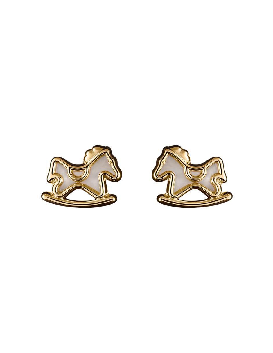 Broqueles de caballo de oro amarillo 14 K con acabado espejo madre perla