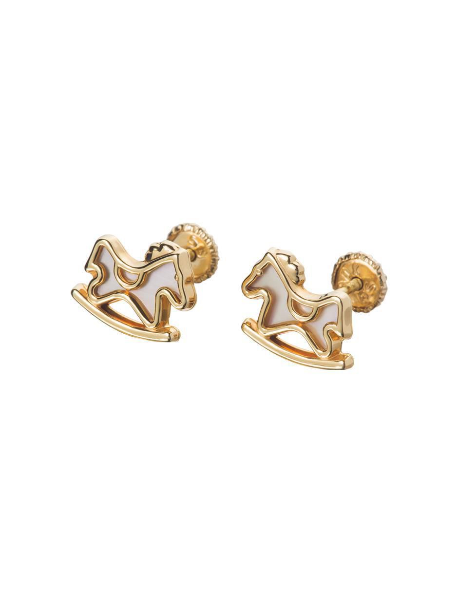 Broqueles de caballo de oro amarillo 14 K con acabado espejo madre perla