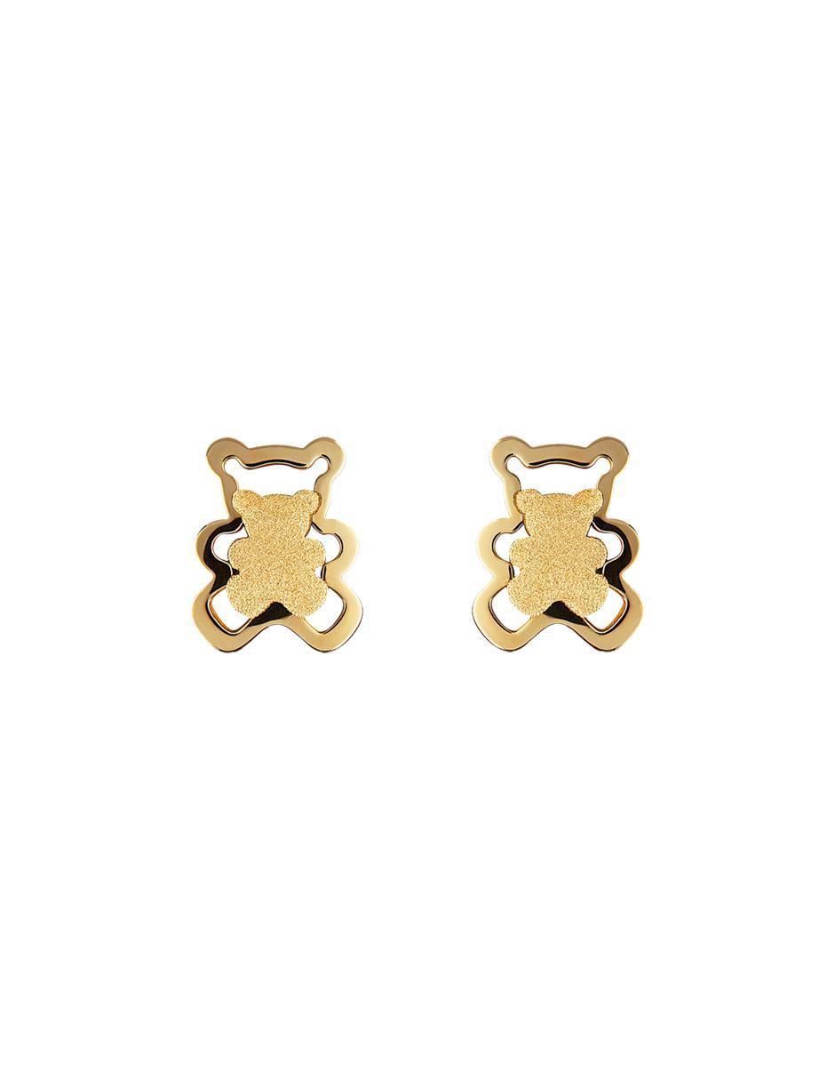 Broqueles de oso de oro amarillo 14 K con acabado espejo