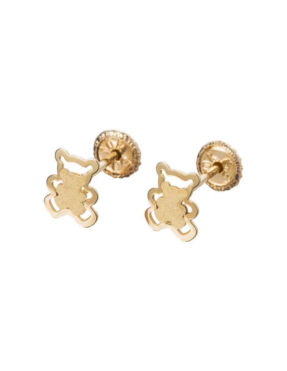 Broqueles de oso de oro amarillo 14 K con acabado espejo